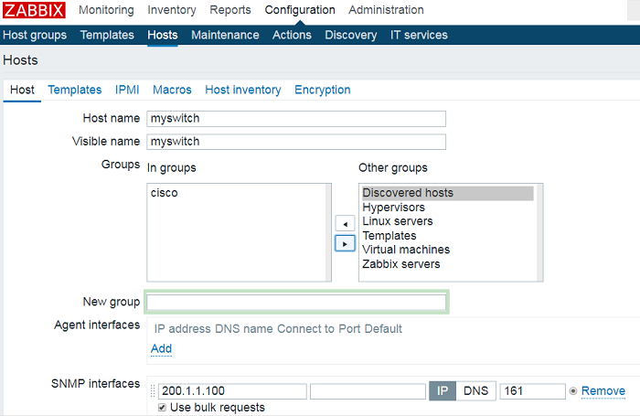 add an snmp interface in zabbix server