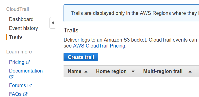 create aws cloudtrail 