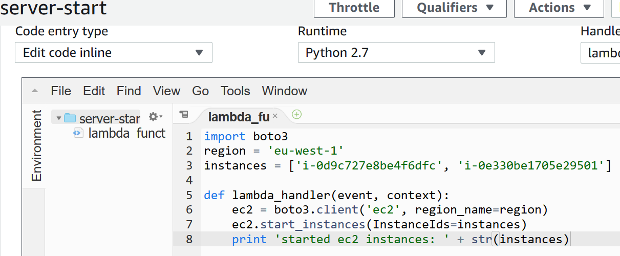 ec2 instance start with lambda function