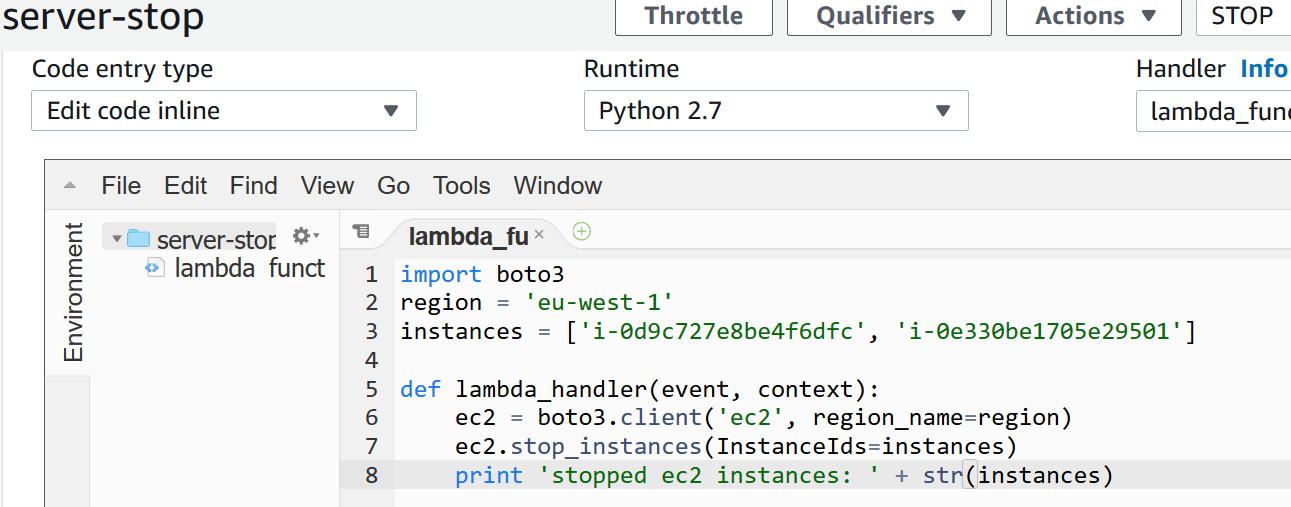 lambda function to stop ec2 instance