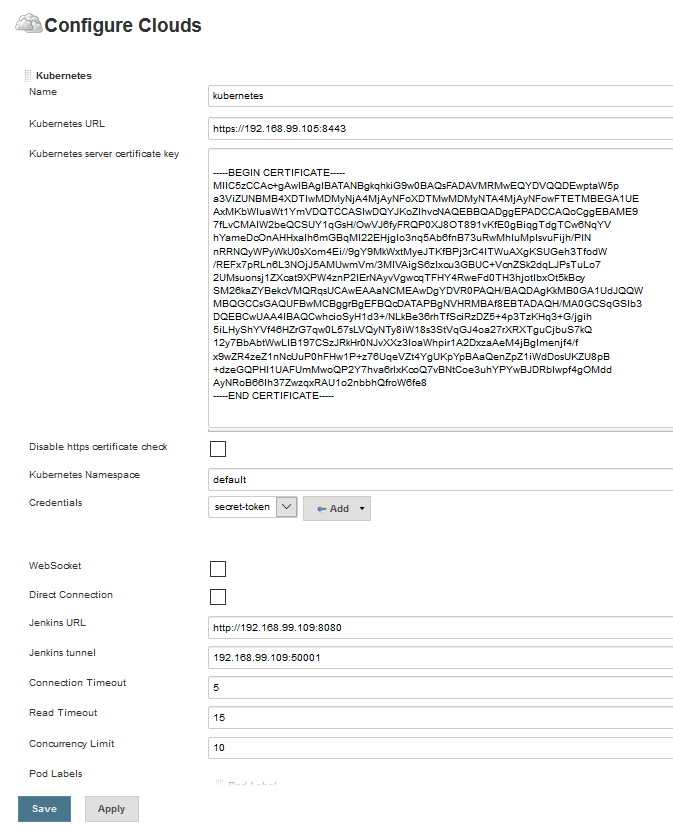 jenkins kubernetes plugin settings