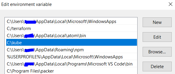 minikube environmental variable path in windows 10