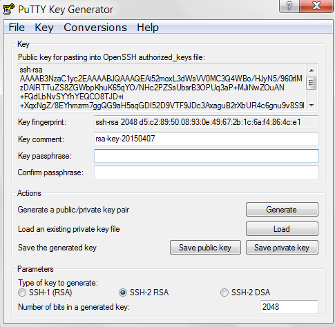 public and private key generation with PuTTY key gen