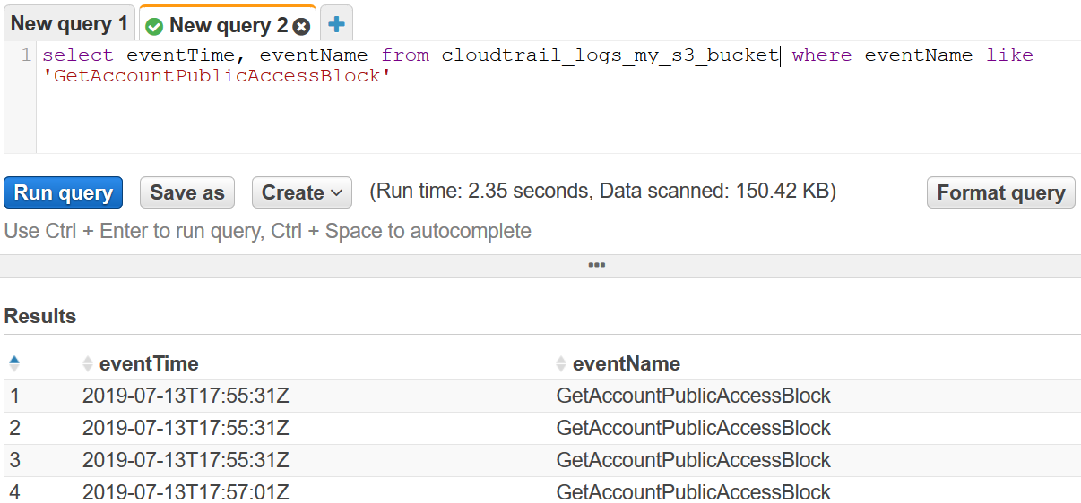 run query in Athena