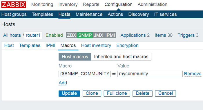 create snmp macro in zabbix server