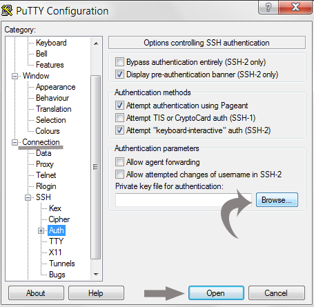 upload private key file in PuTTY