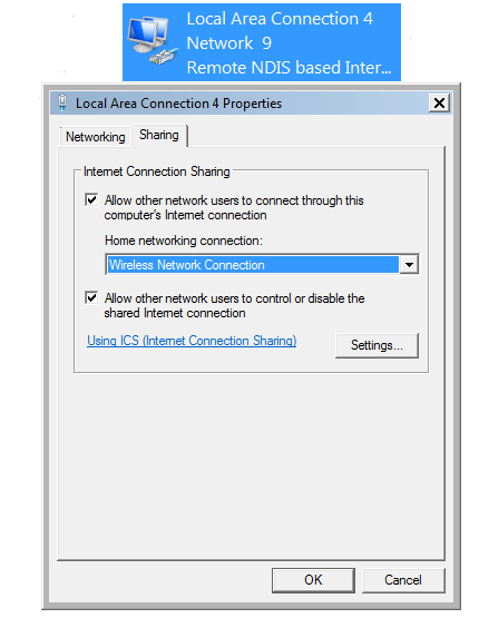 wireless network connection sharing