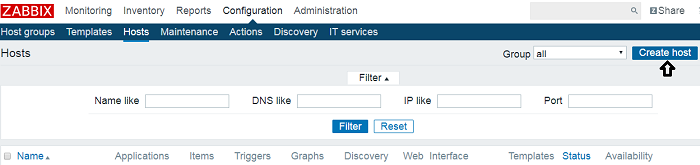 create a host on zabbix server